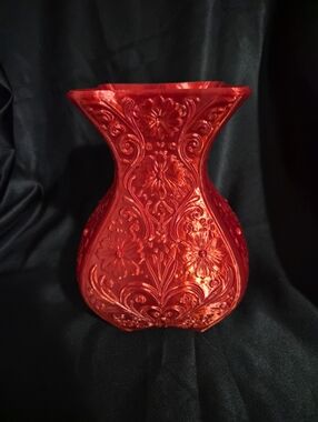 Red Ornate 3-D Printed Vase - Decorative Home Accent